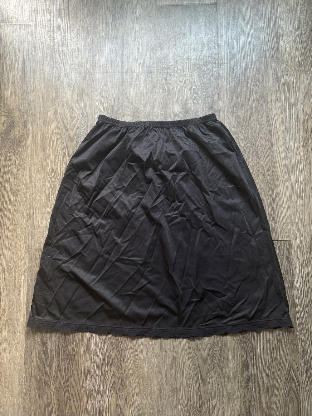 Vintage Black Mini Skirt Lining | Elastic Waist Scalloped Hem